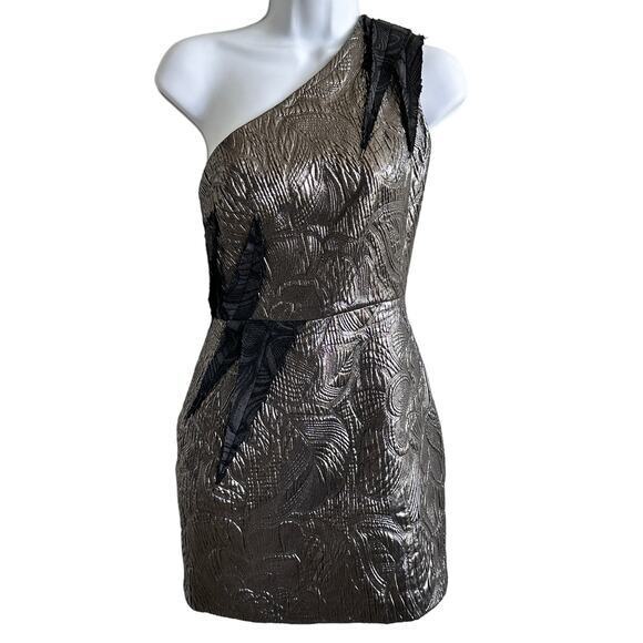 Dao Chloe Dao silver metallic‎ one shoulder silk blend dress size 0 - Picture 1 of 13